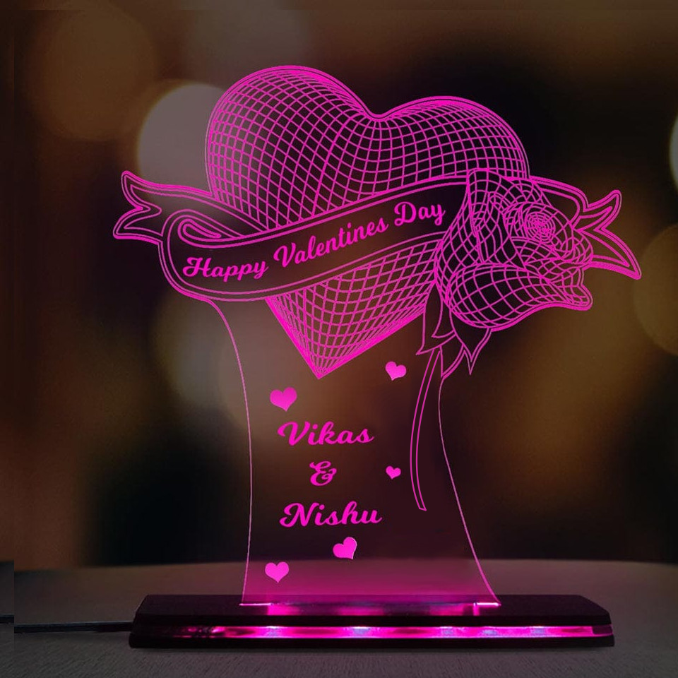 Heart With Flower - 3D Illusion Lamp