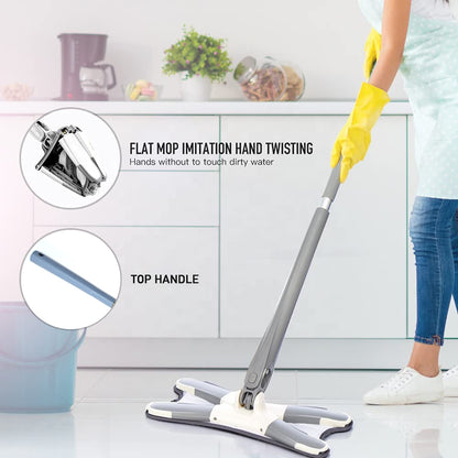 X-Shape Flat Mop – Hands-Free Squeeze, 360° Head with Microfiber Pad (1 Pc)