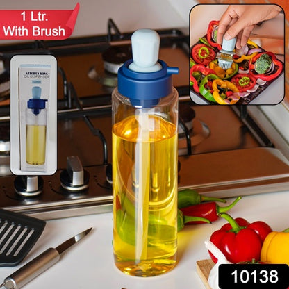 2 In 1 Transparent Oil Dispenser With Silicone Oil Dropper Nozzle (1 Pc  With Brush  1 Ltr.)