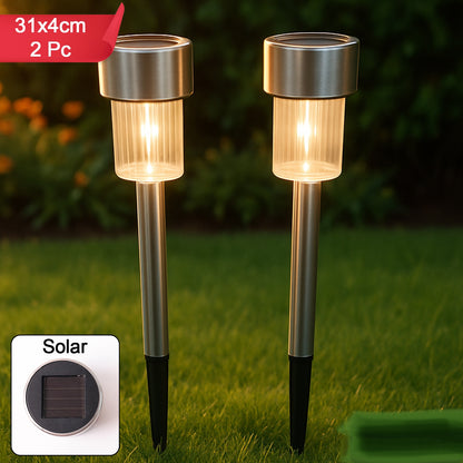 Solar-powered Stainless Steel Garden Pathway Lights 31x4 Cm (2 Pc)
