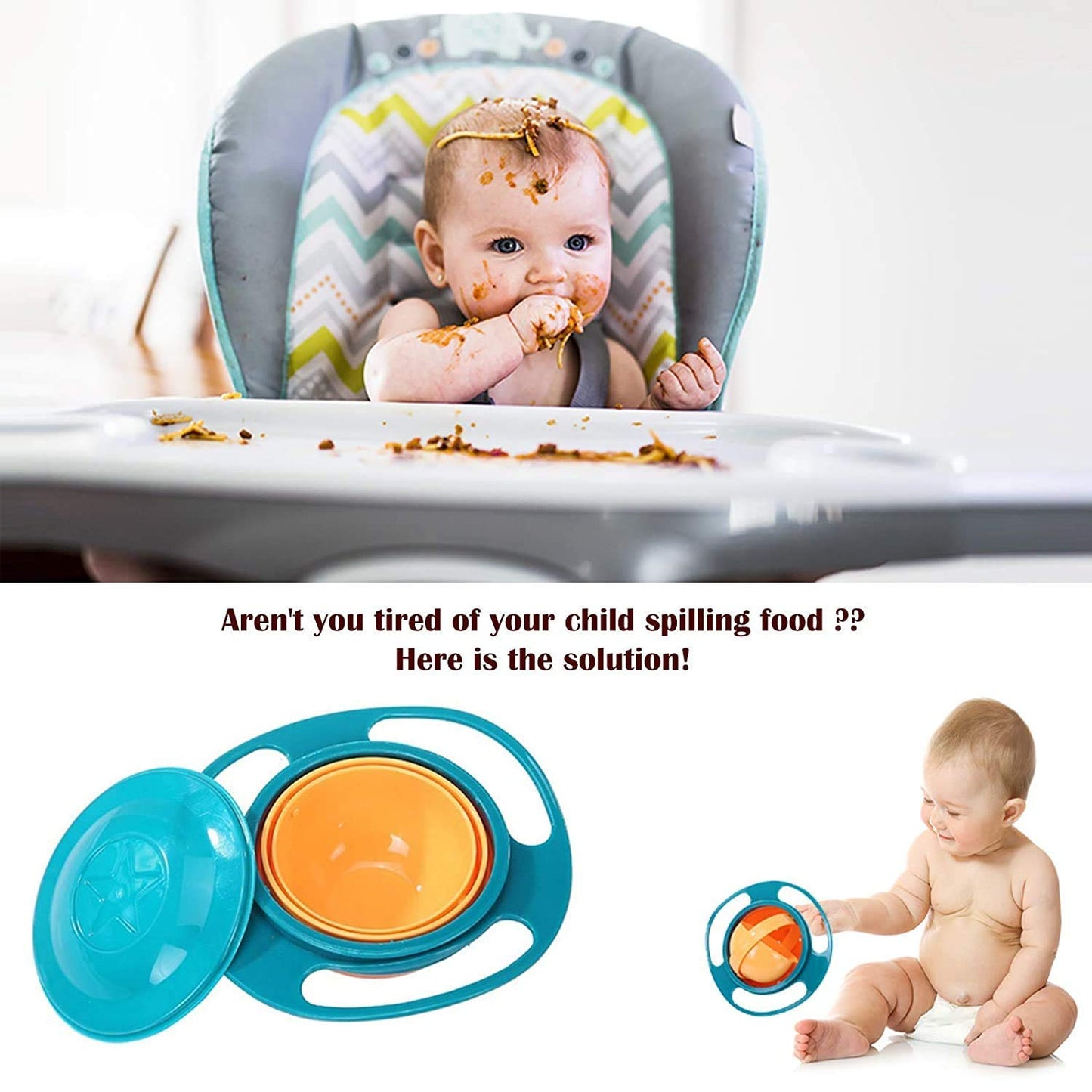 Rotating Baby Bowl Used For Serving Food To Kids And Toddlers Etc.