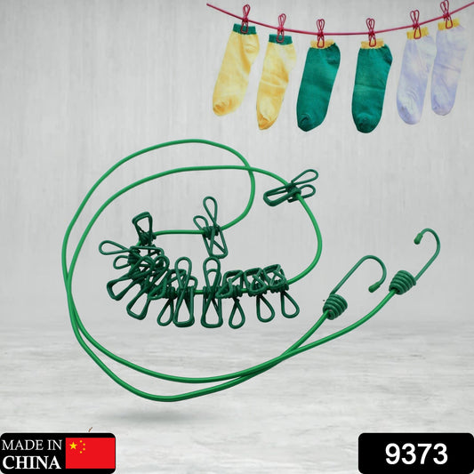 Elastic Cloth Drying Rope With 12 Metal Clip Portable Clothes Line For Home  Travel