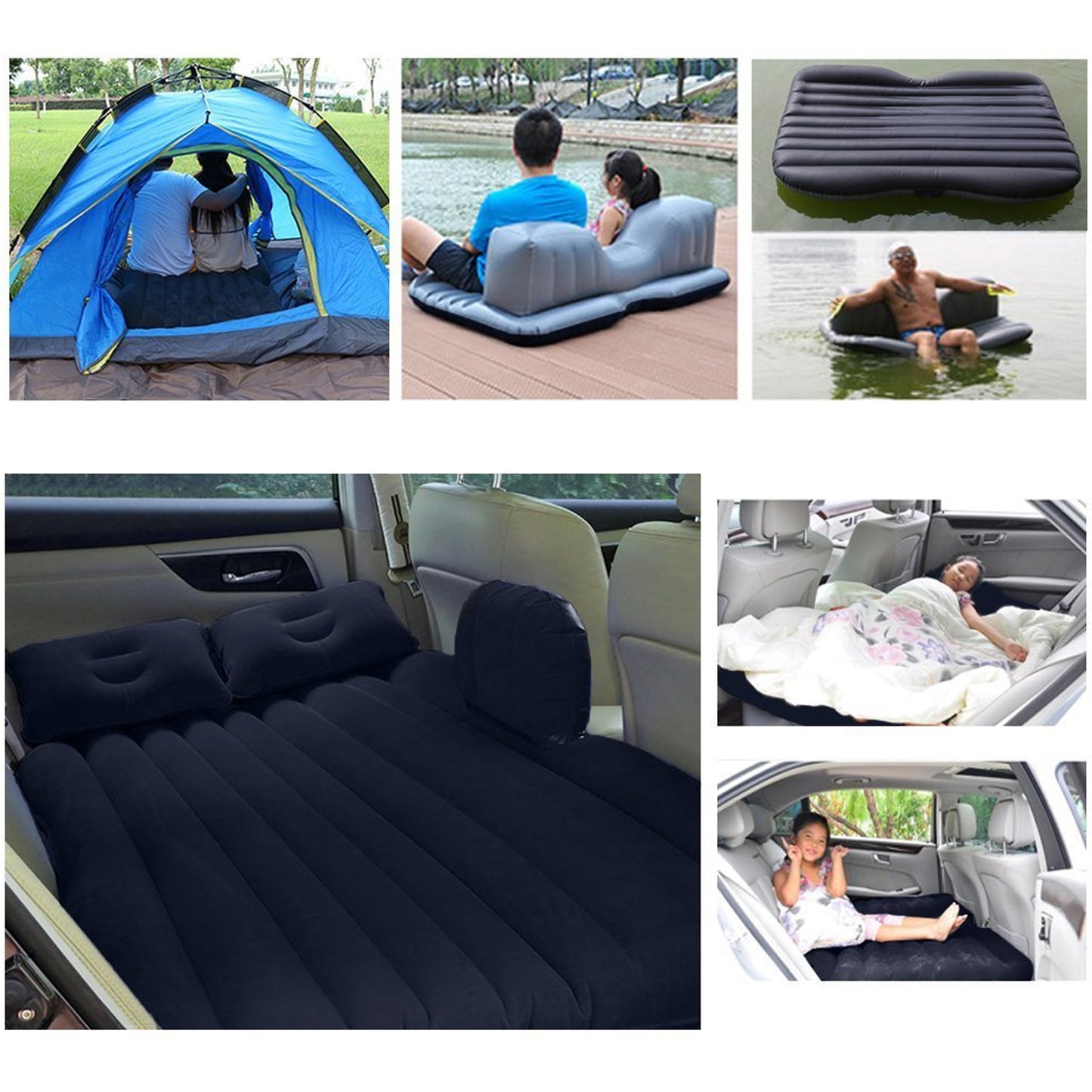 Car Inflatable Bed Set – With 2 Pillows & Air Pump for Travel (1 Set)