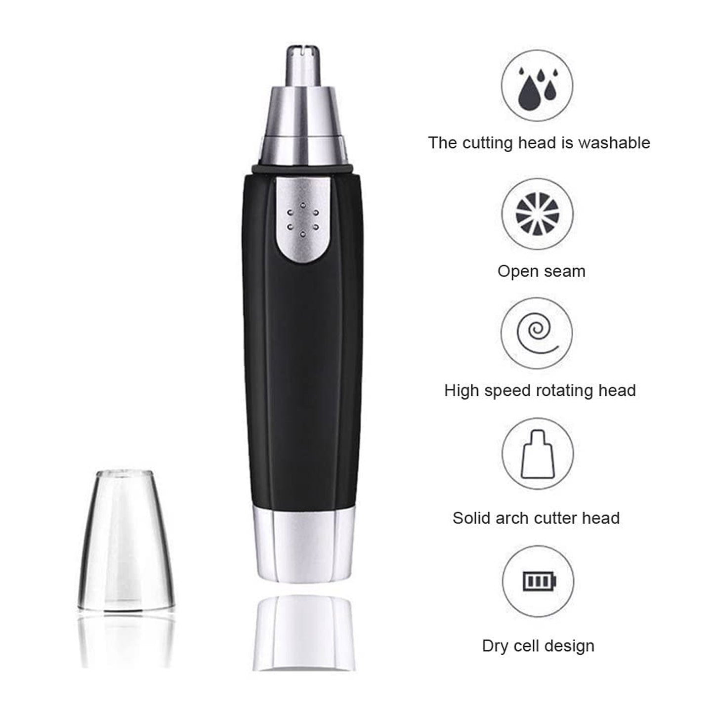 Ear and Nose Hair Trimmer – Battery Operated, Heavy-Duty Steel (1 Pc)