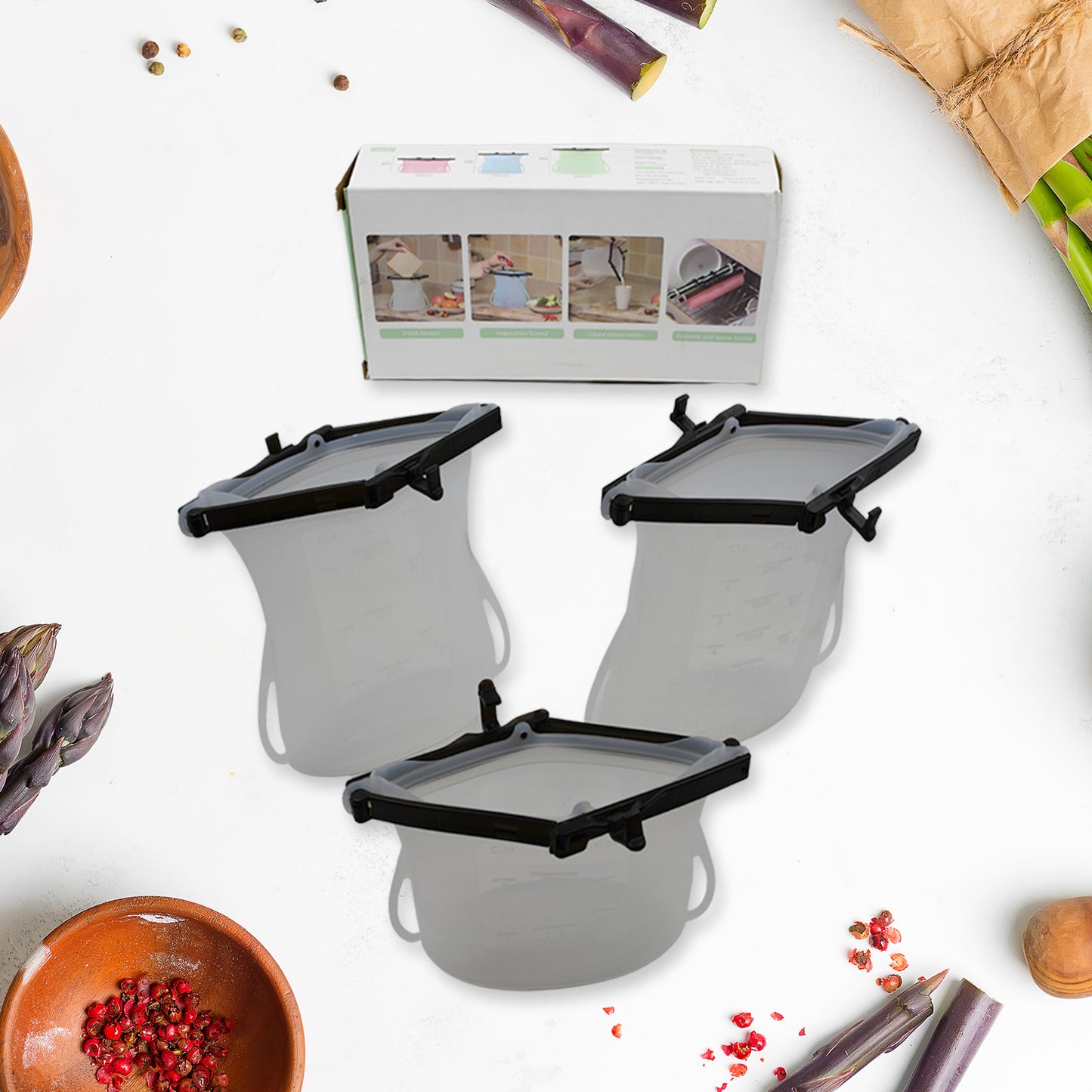 Reusable Silicone Food Storage Bags – Leakproof & BPA Free (Set of 3)