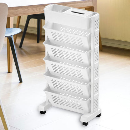 Movable Bookshelf Large Capacity Rotatable Plastic Rolling Organization Shelf  Rack