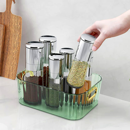 Ribbed Transparent Storage Basket with Gold Handle (1 Pc)