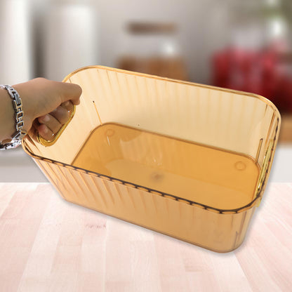 Ribbed Transparent Storage Basket with Gold Handle (2 Pc, 25x14cm)
