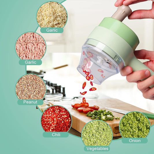 4-in-1 Electric Vegetable Cutter Set – Handheld Chopper & Slicer (1 Pc)