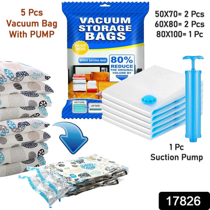 Vacuum Storage Bags with Pump – Space Saver for Clothes & Blankets (5 Pc Set)