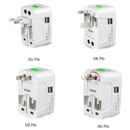 All-in-One Universal Travel Adapter – AU, UK, US, EU Plug with USB (1 Pc)