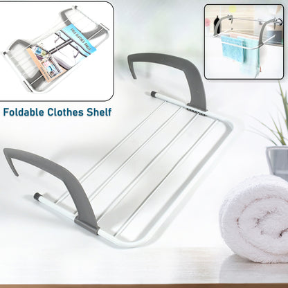 Metal Folding Drying Rack – Clothes Hanger for Balcony, Bathroom & Laundry (1 Pc)