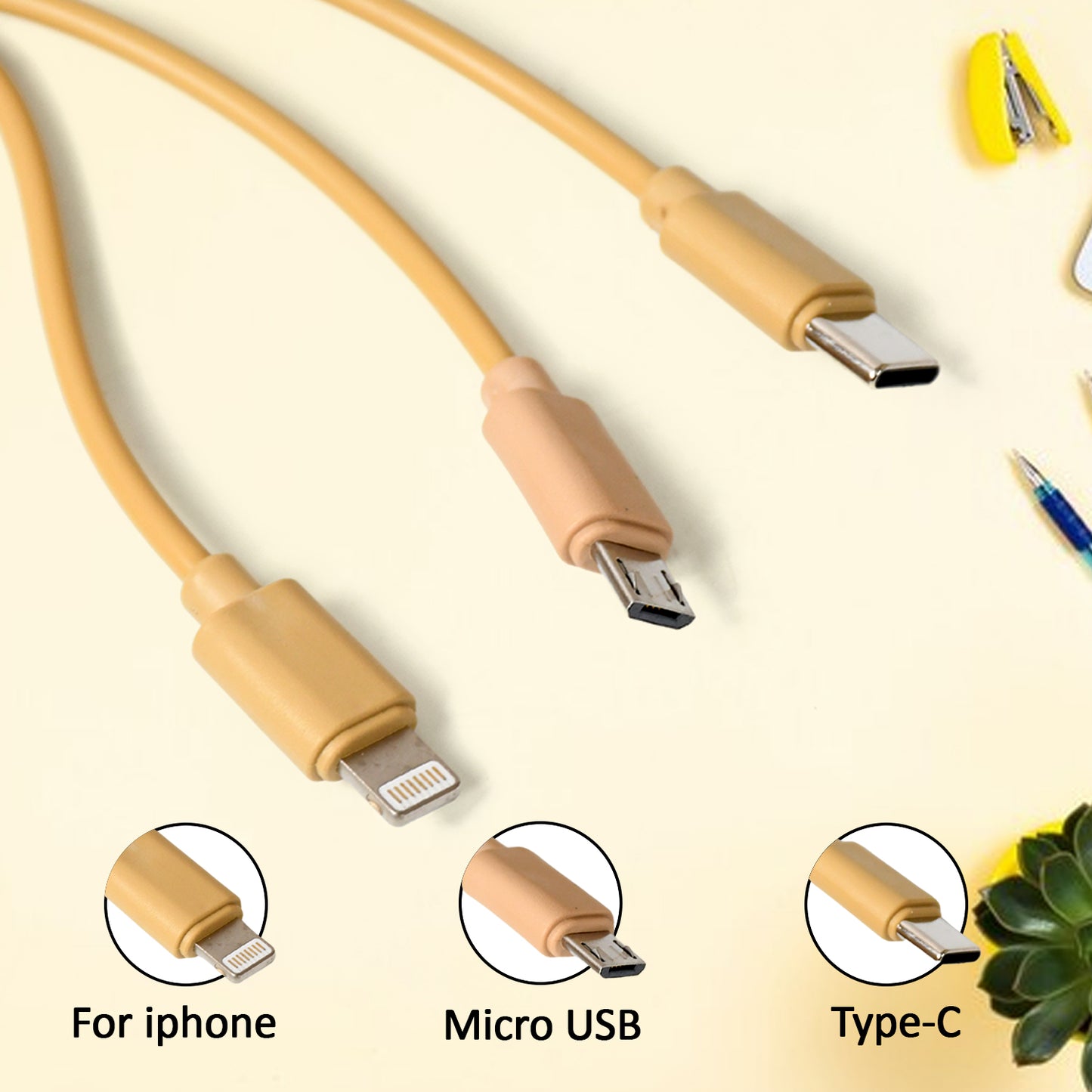 3-in-1 Retractable Charging Cable – Type-C, Micro USB, iOS Compatible (1 Pc)
