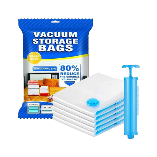 Vacuum Storage Bags with Pump – Space Saver for Clothes & Blankets (5 Pc Set)