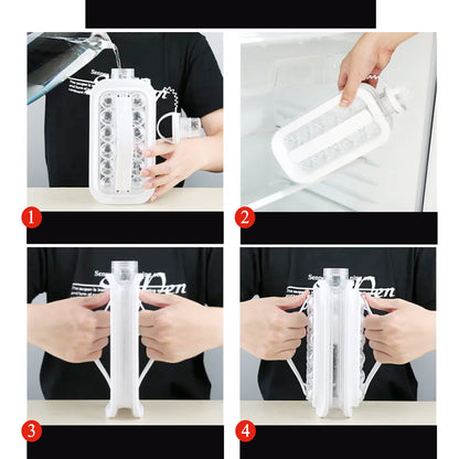 2-in-1 Foldable Ice Cube Tray – With Lid & Bottle, Makes 14 Ice Balls (1 Pc)