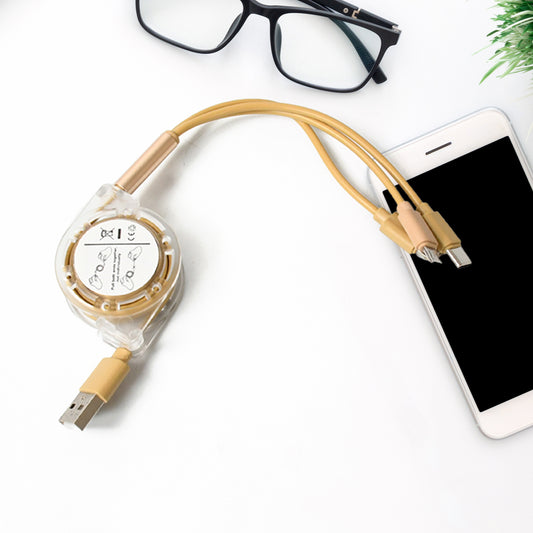 3-in-1 Retractable Charging Cable – Type-C, Micro USB, iOS Compatible (1 Pc)