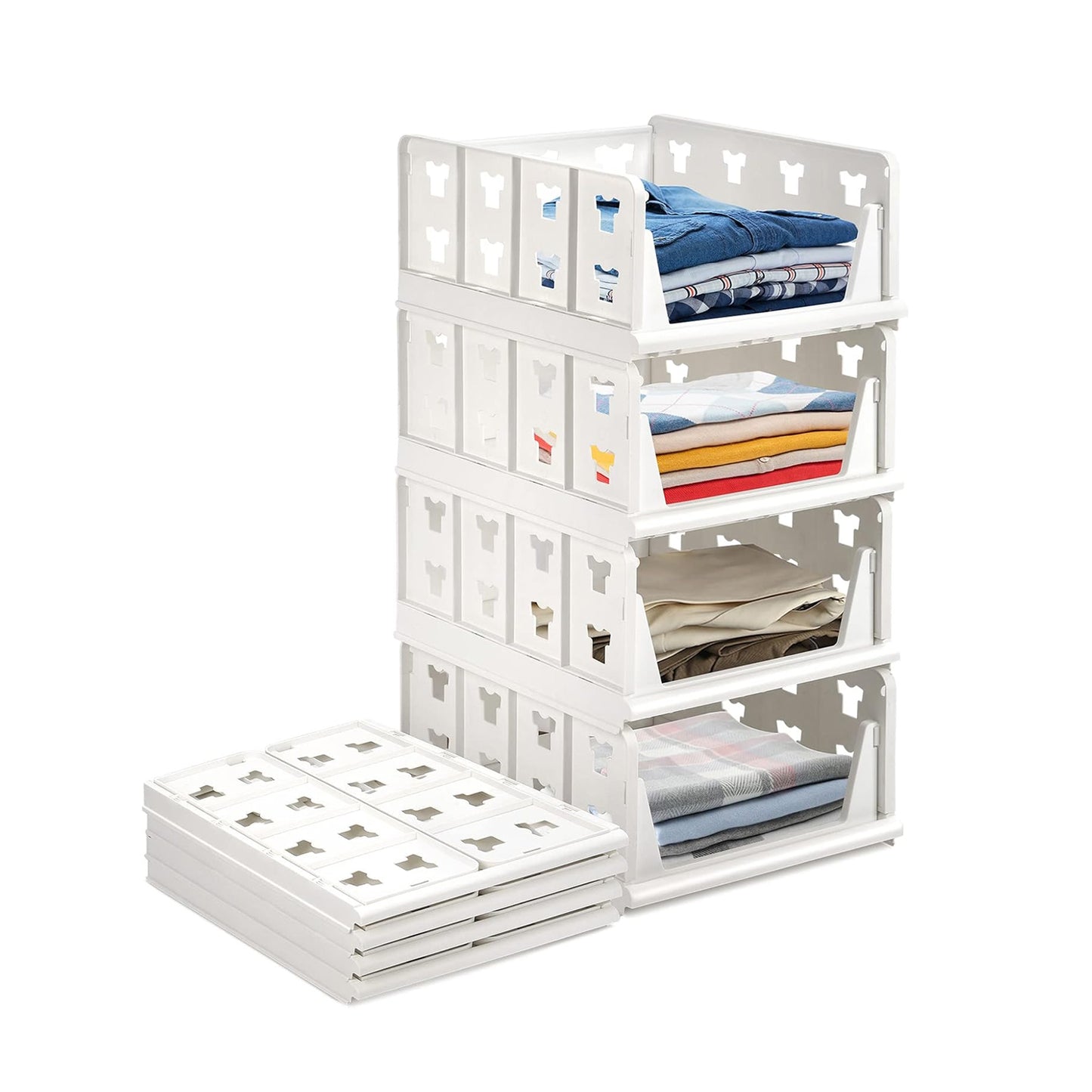 4 Layer Stackable Storage Organizer Rack – Foldable Drawer Shelf (1 Pc)