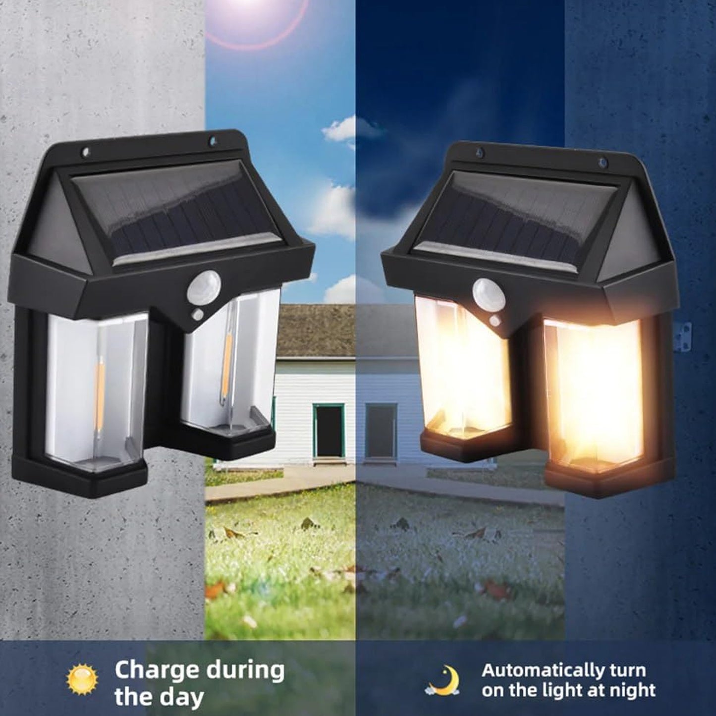 Outdoor Solar Wall Lamp – Waterproof, Motion Sensor, Double Light (1 Pc)