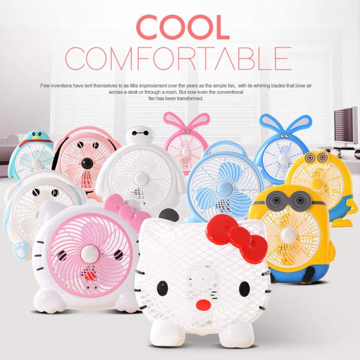 Plastic Cute Mini  Cartoon Electric Usb Fan Desk Fan For Children (Battery Not Include)