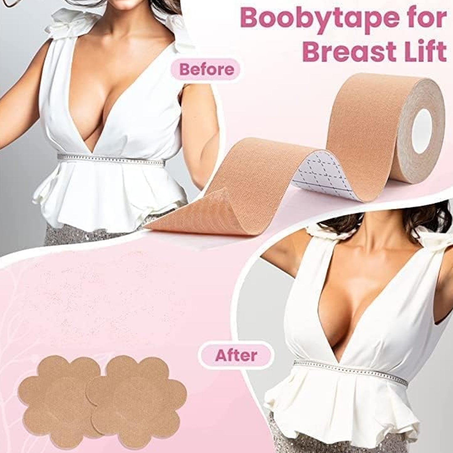 Boob Tape with Nipple Covers – Breast Lift & Push-Up Tape (1 Pc, 5 Meters)