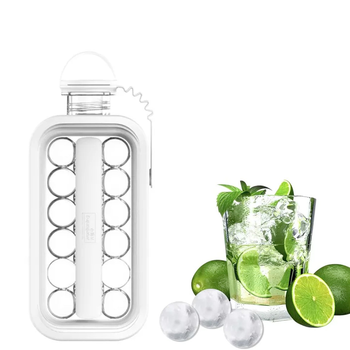 2-in-1 Foldable Ice Cube Tray – With Lid & Bottle, Makes 14 Ice Balls (1 Pc)