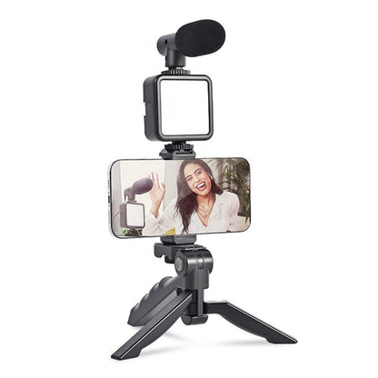Vlogging Kit – Mini Tripod, Mic, LED Light & Phone Holder (1 Pc)