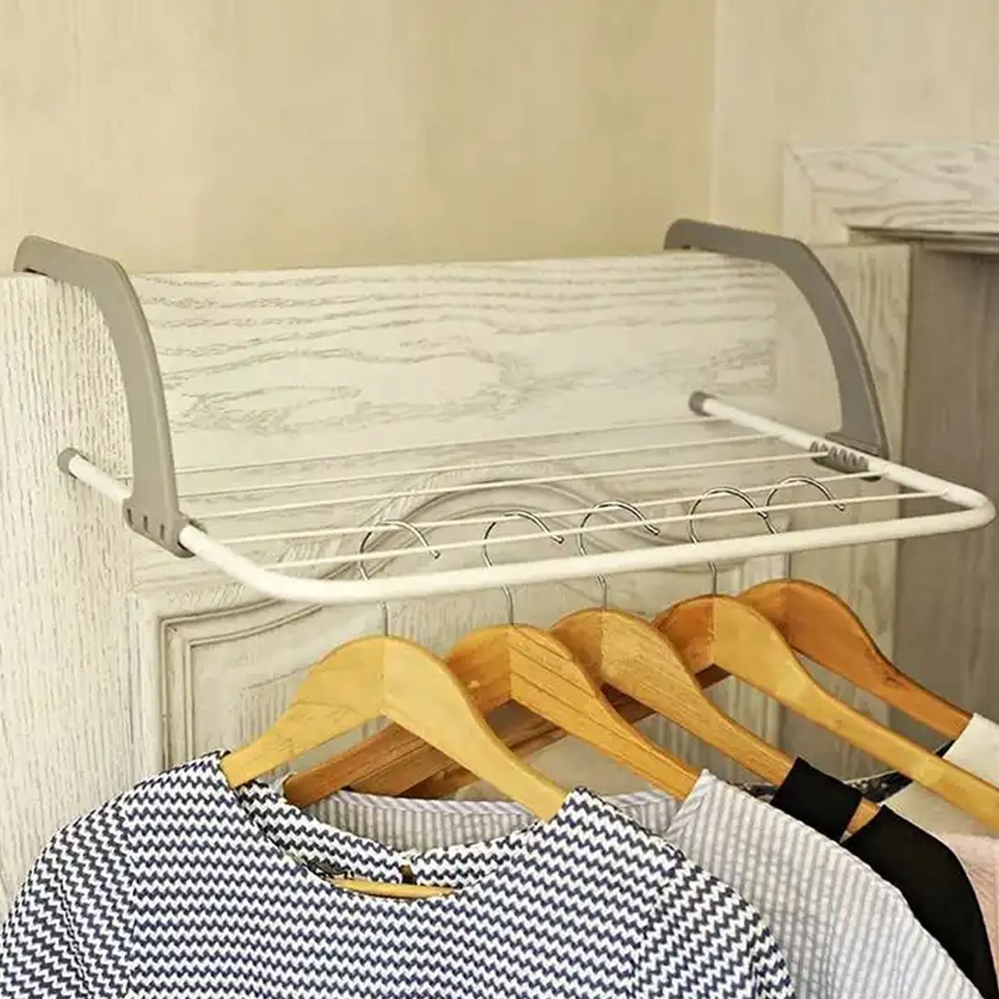 Metal Folding Drying Rack – Clothes Hanger for Balcony, Bathroom & Laundry (1 Pc)