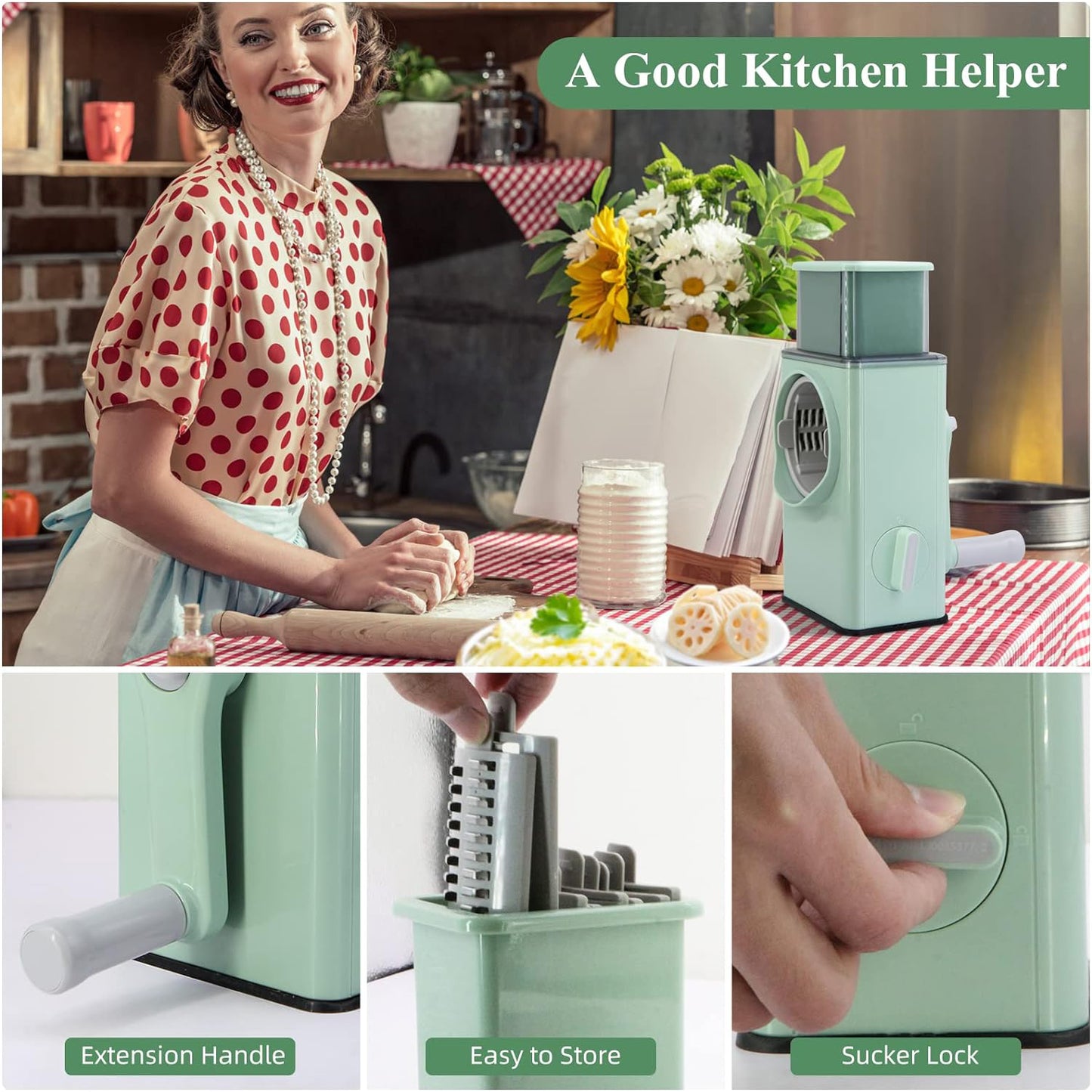 Stainless Steel Vegetable Chopper – 6 Blade Slicer & Dicer with Suction Base (1 Pc)