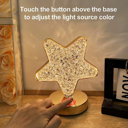 Star Crystal Diamond Touch Lamp – USB Rechargeable, 3-Way Dimmable (1 Pc)