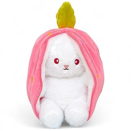 Cute Plush Zipper Rabbit Stuffed for Kids and Adults, Pink Strawberry