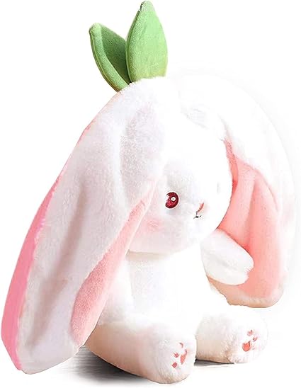 Cute Plush Zipper Rabbit Stuffed for Kids and Adults, Pink Strawberry