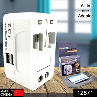 All-in-One Universal Travel Adapter – AU, UK, US, EU Plug with USB (1 Pc)