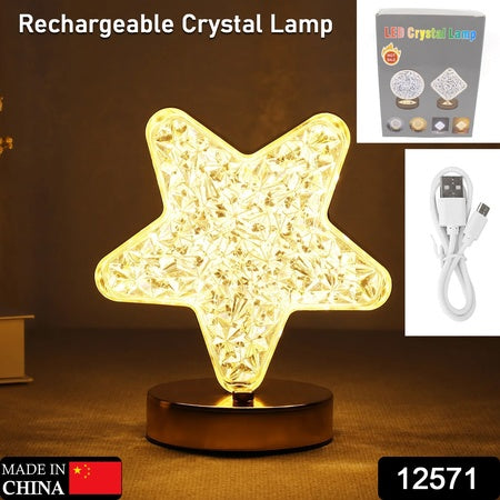Star Crystal Diamond Touch Lamp – USB Rechargeable, 3-Way Dimmable (1 Pc)