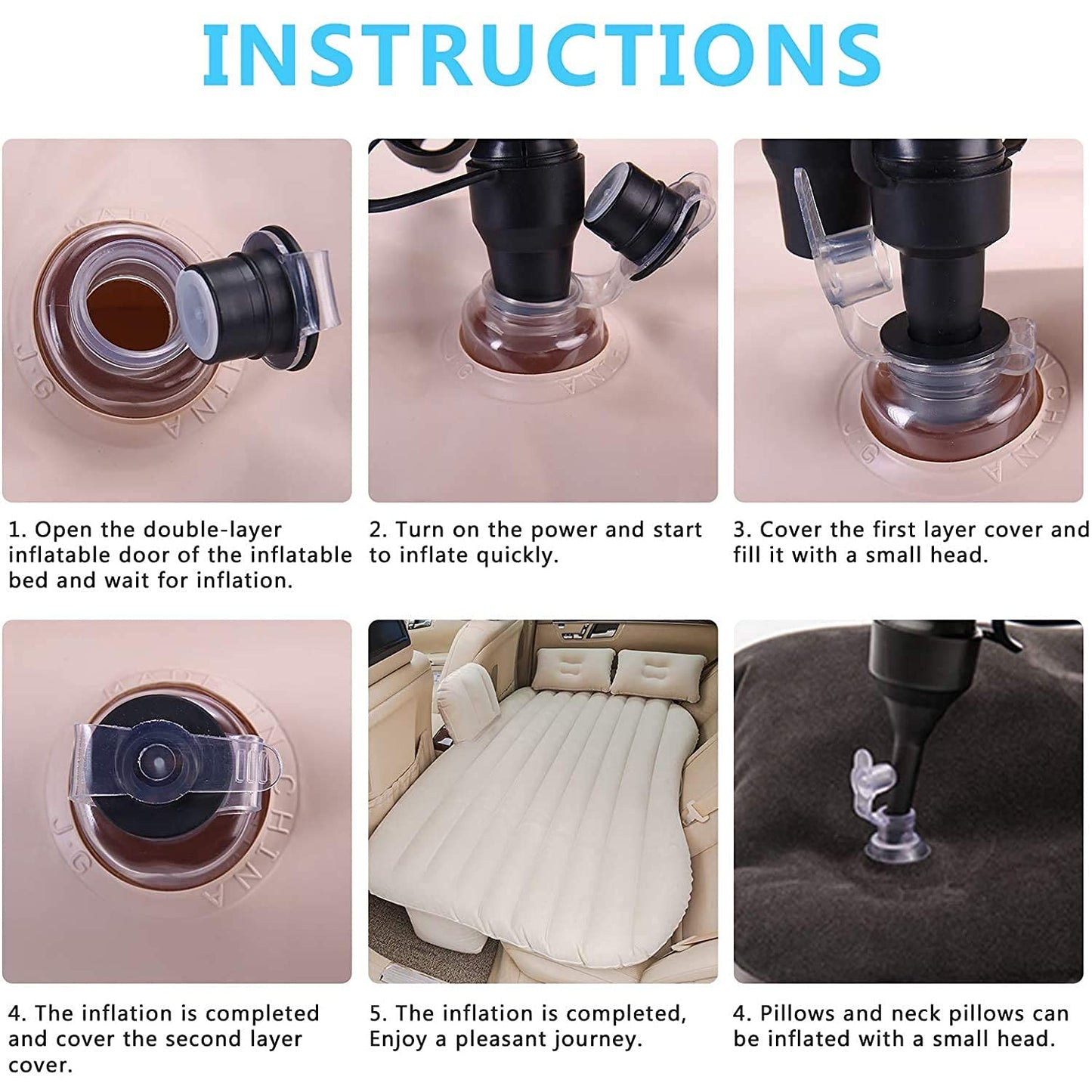 Car Inflatable Bed Set – With 2 Pillows & Air Pump for Travel (1 Set)